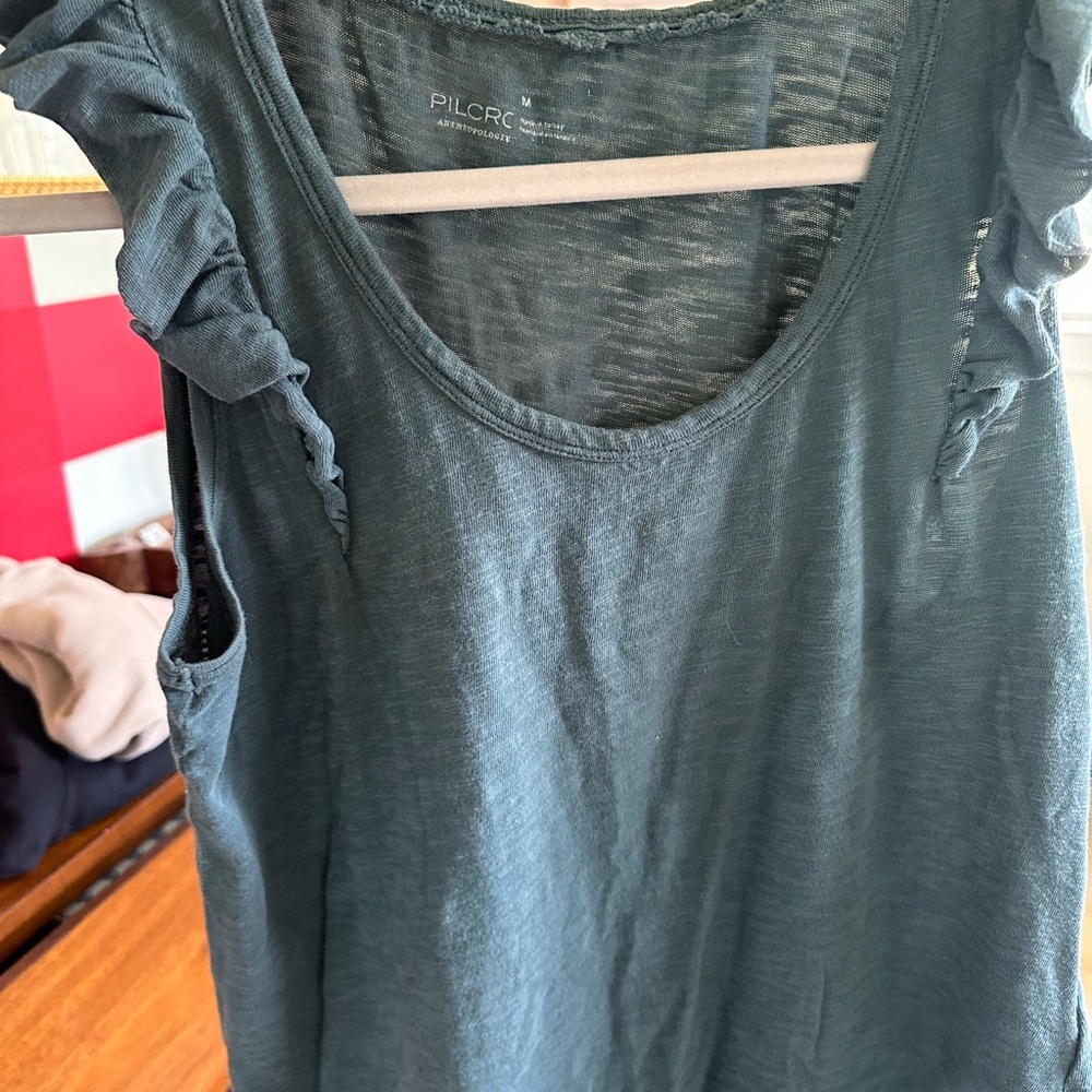 Anthropologie Pilcro Women's Ruffle Sleeve Top - Teal
